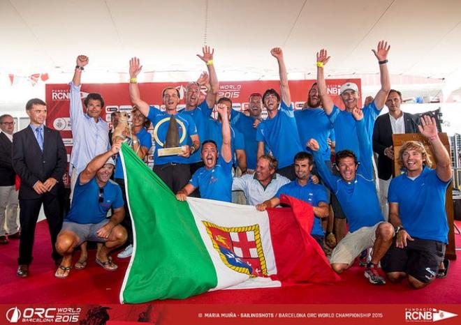 Rossi and team celebrate their 4th Class A ORC Worlds title in five years - 2015 ORC World Championship © Maria Muina / RCNB